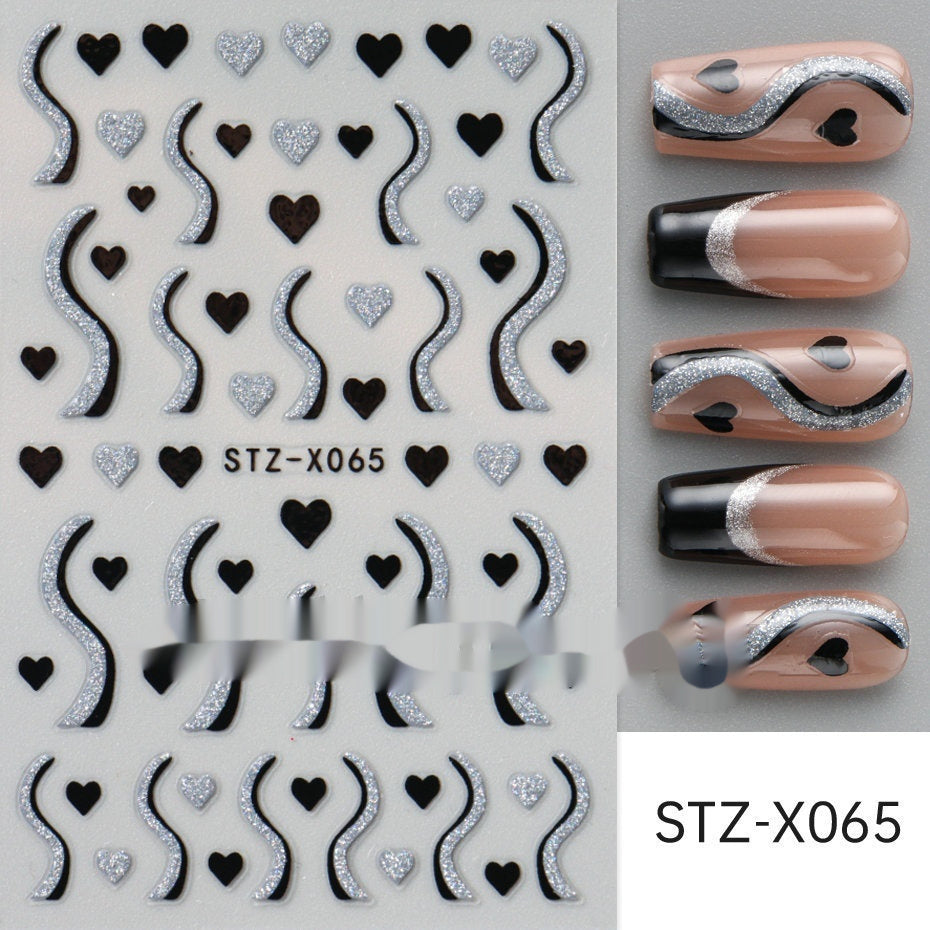 New Nail Beauty Black And Silver Strip Sticker