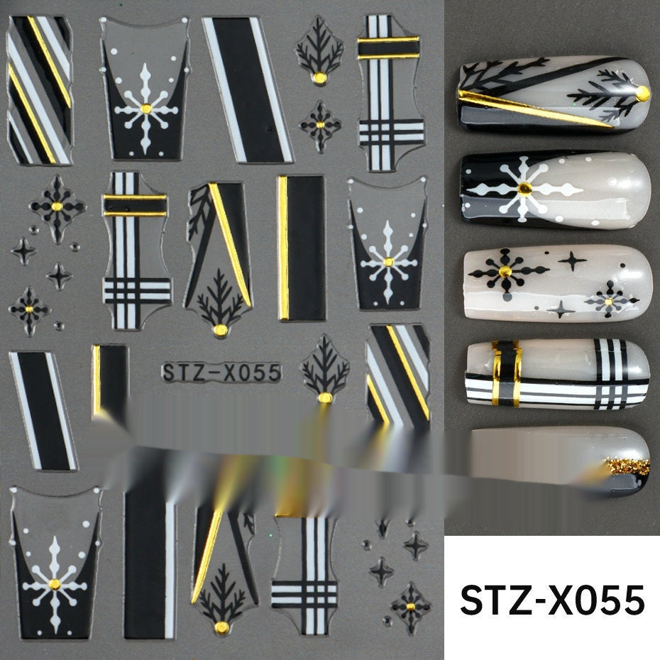 New Nail Beauty Black And Silver Strip Sticker