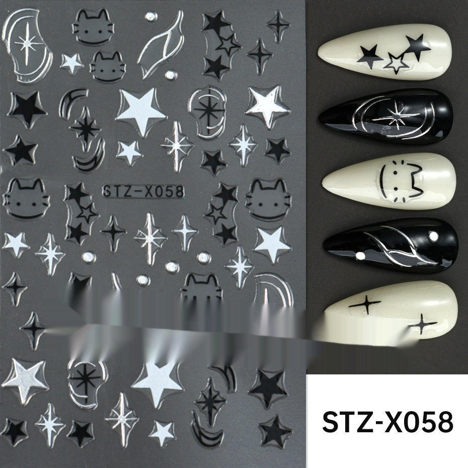 New Nail Beauty Black And Silver Strip Sticker