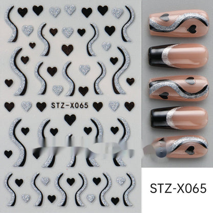 New Nail Beauty Black And Silver Strip Sticker