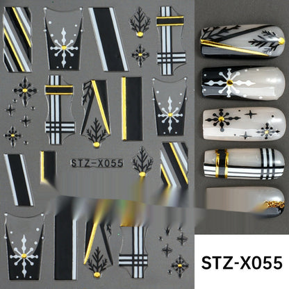 New Nail Beauty Black And Silver Strip Sticker