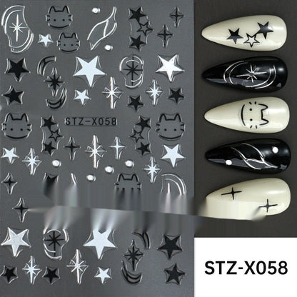 New Nail Beauty Black And Silver Strip Sticker